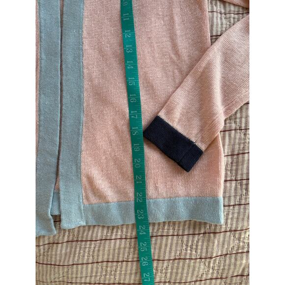 Boden 100% Linen Colorblock Cardigan | Pink & Blue | US 6 - Picture 4 of 6